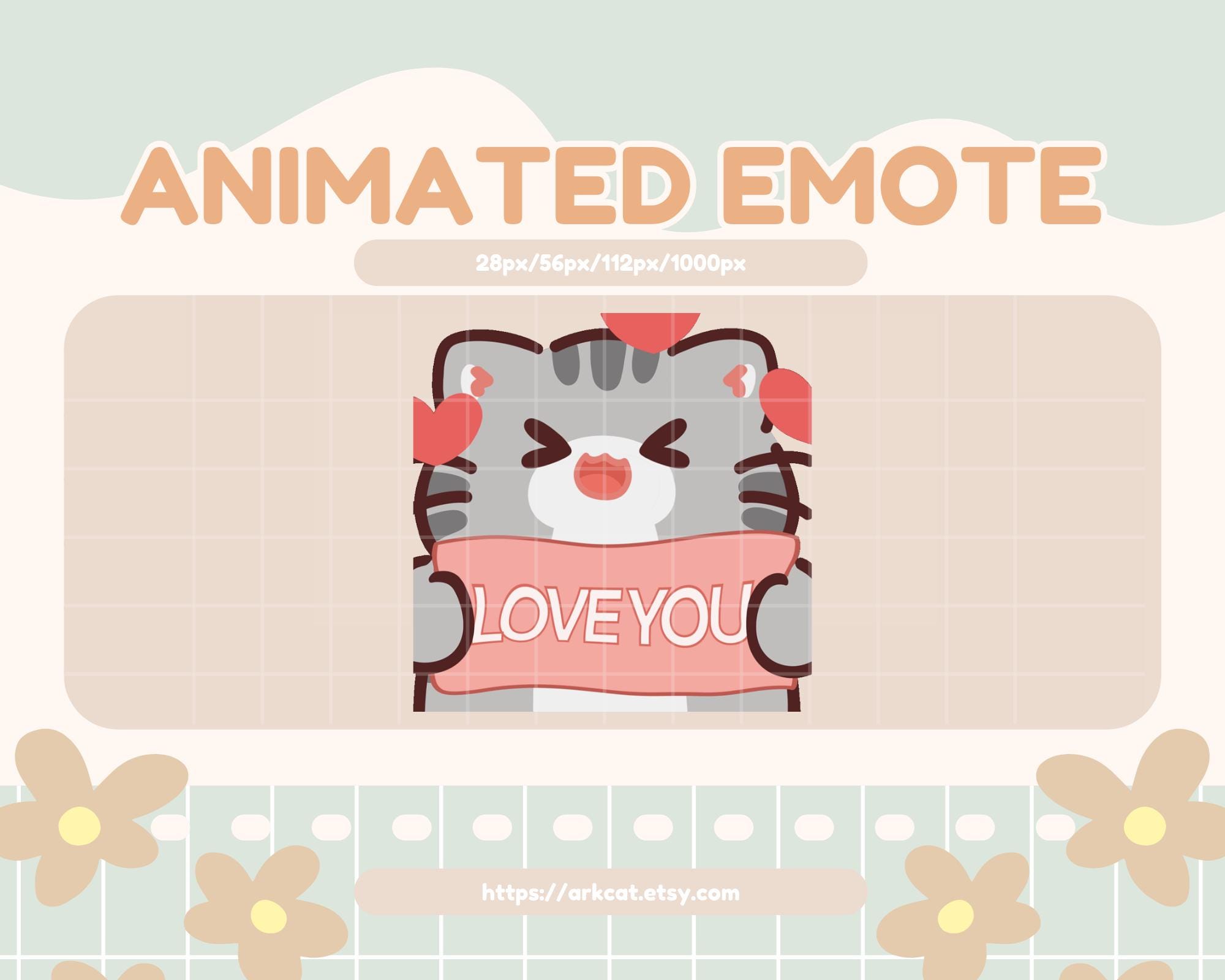 I Love You Banner Animated Emote – Gray Cat | Sweet Emote | Twitch ...