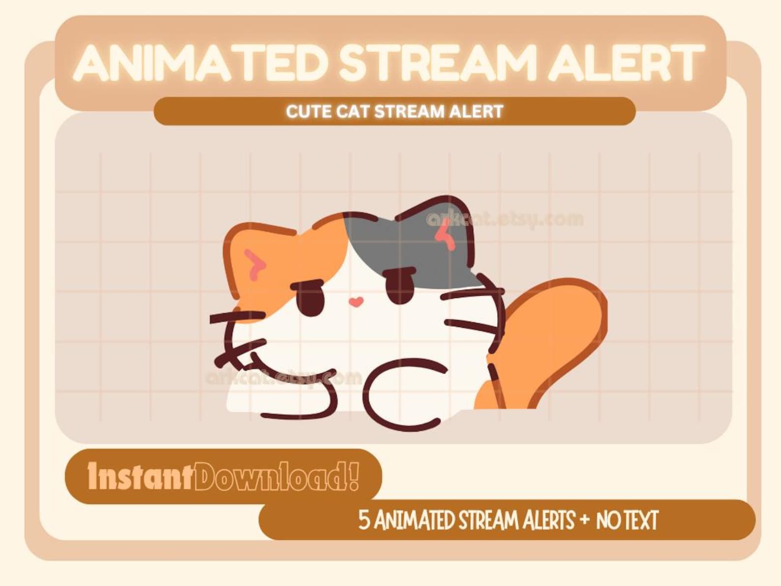 Calico Cat Animated Stream Alerts: Twitch, Youtube, OBS (digital ...