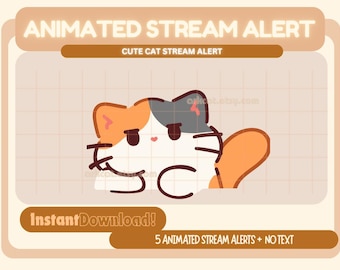 Calico Cat Animated Stream Alerts: Twitch, YouTube, OBS (Digital Download)
