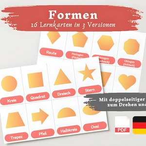 Lernkarten Kinder Formen | Deutsch lernen Kinder lernen Formen Lernkarten Formen Download digital PDF Montessori Flashcards Karteikarten