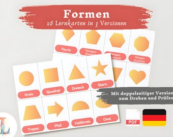 Lernkarten Kinder Formen | Deutsch lernen Kinder lernen Formen Lernkarten Formen Download digital PDF Montessori Flashcards Karteikarten