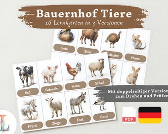 Lernkarten Kinder Bauernhof Tiere | Deutsch lernen Kinder lernen Tiere Lernkarten Tiere Download PDF Montessori Flashcards Karteikarten