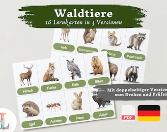 Lernkarten Kinder Waldtiere | Deutsch lernen Kinder lernen Tiere Lernkarten Tiere Download digital PDF Montessori Flashcards Karteikarten