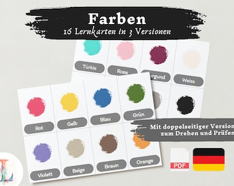 Lernkarten Kinder Farben | Deutsch lernen Kinder lernen Farben Lernkarten Farben Download digital PDF Montessori Flashcards Karteikarten