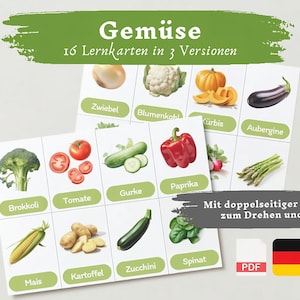 Lernkarten Kinder Gemüse | Deutsch lernen Kinder lernen Gemüse Lernkarten Gemüse Download digital PDF Montessori Flashcards Karteikarten