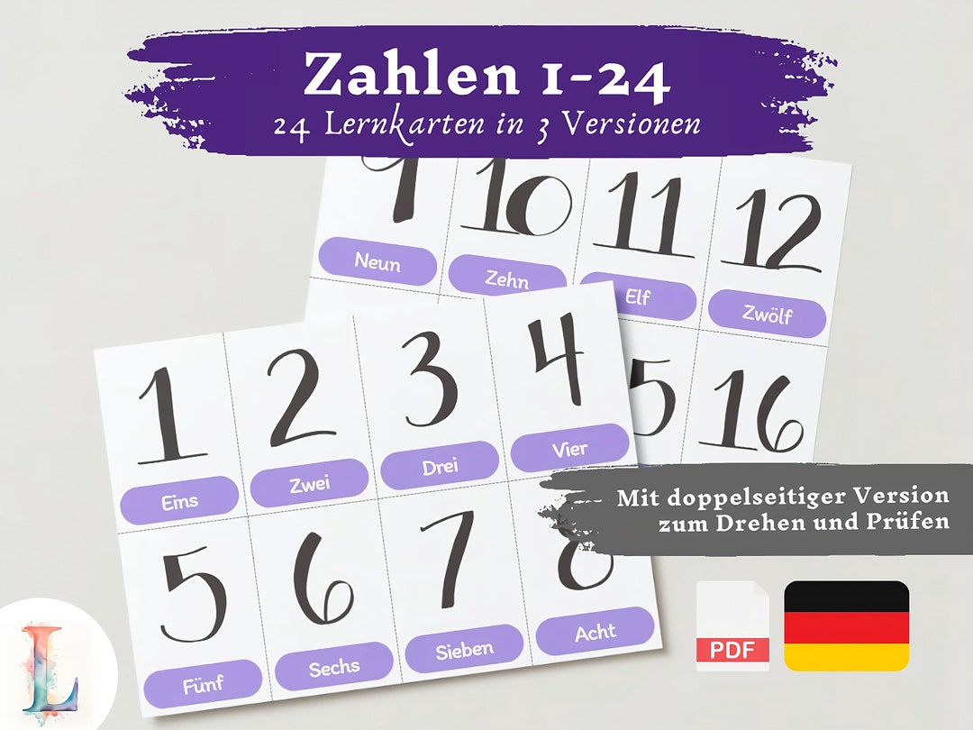 Lernkarten Kinder Zahlen 1-24 | Deutsch Lernen Kinder Lernen Zahlen
