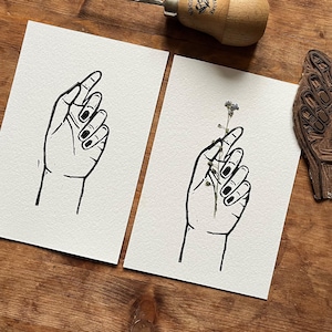 stampa linoleografica originale "fiore per te // non ti scordar di me" con fiori secchi