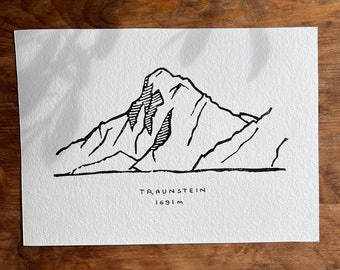 block print "traunstein blick // mountain"