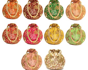 100 pcs Wedding Potli Zari Embrodiery Potli Women Handbag, Handmade Bag, Christmas Gift,Clutch Purse Wedding Favours Return Gift Bag