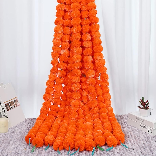 100pcs SALE ON Orange Color Artificial Decorative Dewali Marigold Flower Garland Strings for Christmas WeddingParty Decoration Diwali