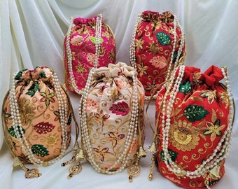 Lot Of 100 Indian Handmade Women's Embroidered Clutch Purse Potli Bag Pouch Drawstring Bag Wedding Favor Return Gift For Guests Potli Bag