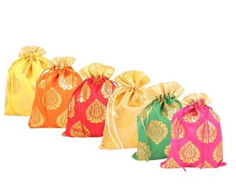 Wholesale 100 Dry Fruit Potli Handmade Silk Purse Potli Bag Pouch Drawstring Bag Potluck Bag Nikah Bag Wedding Favor Return Gift For Guests