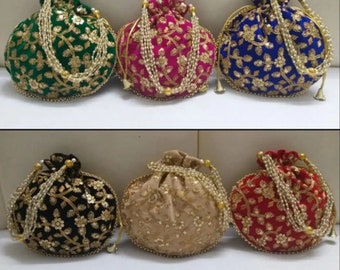 100pcs Designer Valvet Embrodiery Potli Women Handbag, Handmade Bag Christmas Gift Clutch Purse Wedding Favours Return Gift Drawstring bag