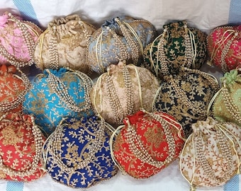 Lot Of100 Indian Handmade Women Zari Embroidered Work Hand Clutch Purse Potli Bag Pouch Drawstring Bag Wedding Favor Return Gift For Guests