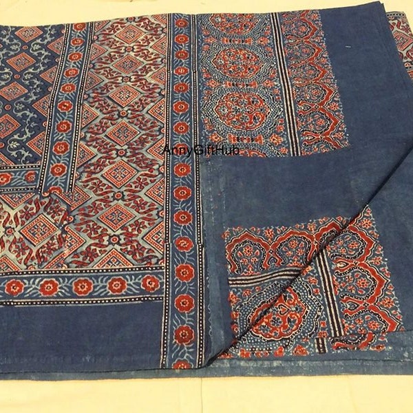 Handblock Indigo Ajrakh Print Vintage Kantha Quilt Boho Home Decorative Handmade Bedspread Quilting Hippie Quilts Block Ajrakh King Size