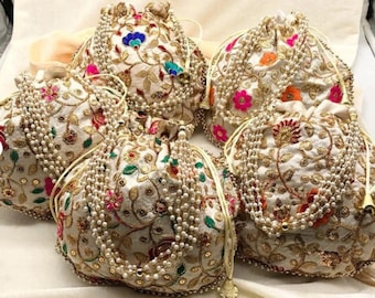 Lot Of 100 Indian Handmade Women's Embroidered Clutch Purse Potli Bag Pouch Drawstring Bag Wedding Favor Return Gift For Guests Potli Bag