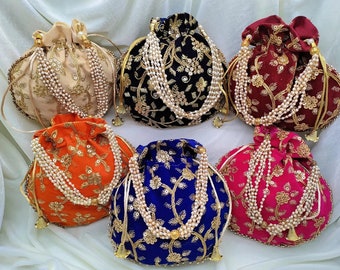 Lot Of 100 Indian Handmade Women Embroidered Work Hand Clutch Purse Potli Bag Pouch Drawstring Bag Wedding Favor Return Gift For Guests