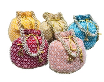 100 Pcs Traditional Wedding Potli Women Chikankari Handbag Handmade Bag Christmas Gift,Clutch Purse Wedding Favours Wholesale Return Gift