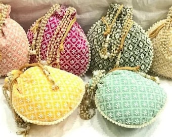 Chikankari Embroidered Potli Bag, Pouch Drawstring Bag Women Handbag Handmade Bag Christmas Gift Clutch Purse Wedding Favors Return Gifts