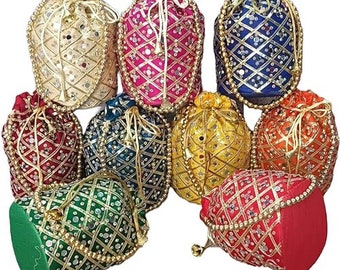 Lot Of 100 Indian Handmade Women Embroidered Gotta mirror Work Hand Clutch Purse Potli Bag Pouch Drawstring Bag Wedding Favor Return Gift