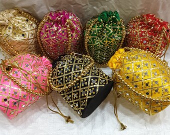 100 Pcs Wedding Potli, Gotta Miror Hand work Potli Women Handbag, Handmade Bag, Christmas Gift, Clutch Purse Wedding Favours Return Gifts