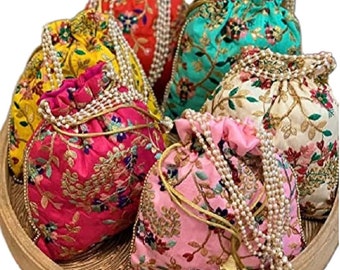 Lot Of 100 Indian Handmade Women's Embroidered Clutch Purse Potli Bag Pouch Drawstring Bag Wedding Favor Return Gift For Guests Potli Bag