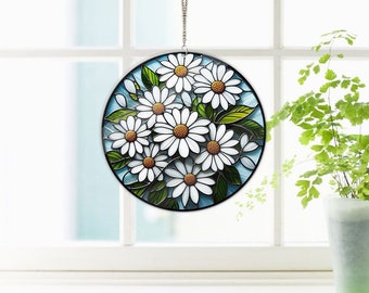 Daisy Flower FAUX Stain Glass, ACRYLIC Window Hanging, Flower Gift For Mom, Mother's Day Gift, Mama Gift, Flower Lover Gift,Daisy Lover Gift