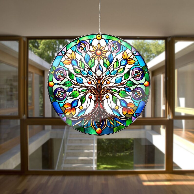 Picture of Tree of Life Stained Glass Inspired Art, Faux Stained Glass, Stained ...