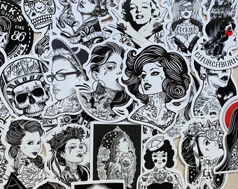 Pegatinas de tatuajes góticos, vinilos impermeables para portátil y teléfono (50 unidades)
