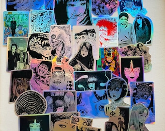 50pcs Holographic Stickers Japanese Horror Manga Stickers Phone Laptop Decals Zombie