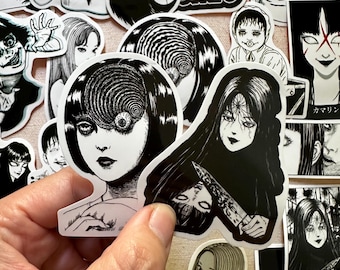 Pegatinas holográficas y en blanco y negro, pegatinas de manga de terror japonés, calcomanías para teléfono y portátil, pegatinas de zombis