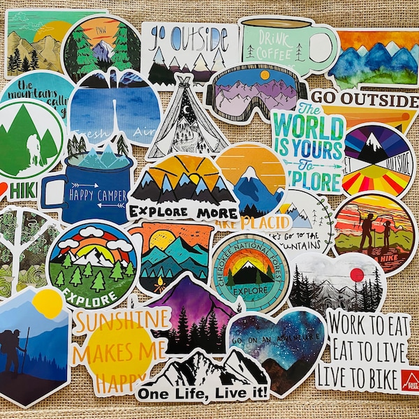 50pcs Hiking Stickers Mountain Camping Nature Outdoor Stickers Phone Laptop Decals Waterproof Vinyl stickers m Expedition Stickers