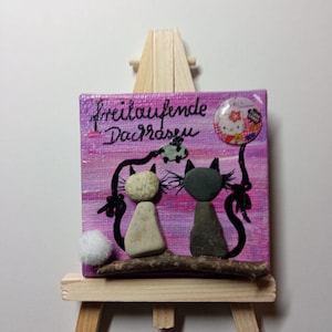 Tableau en pierre de chat sur châssis 6 x 6 cm