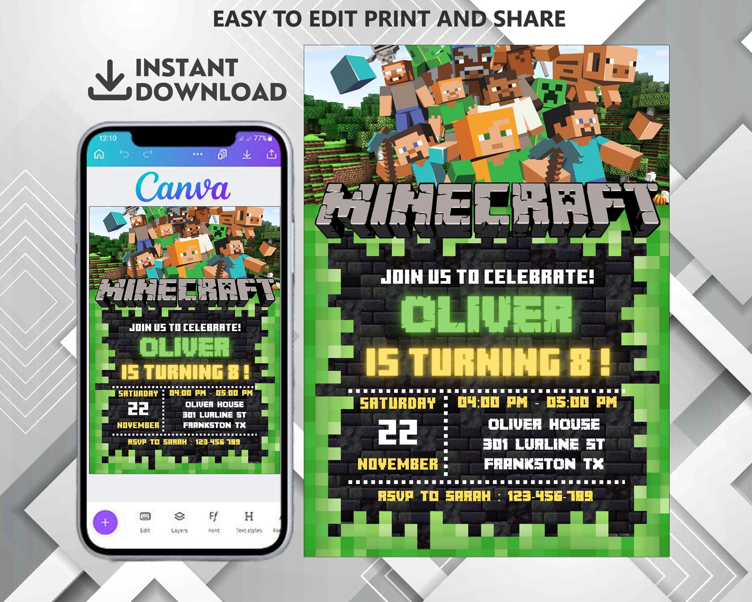 Unique Minecraft Invitations [8 per Package] : : Cuisine