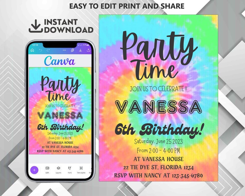 Tie Dye Birthday Invitation Rainbow Tie Dye Birthday Invitations