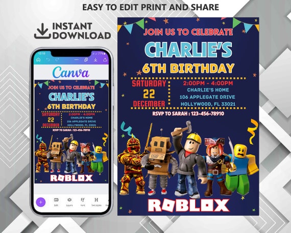 Roblox Invitation Roblox Birthday Invitation Roblox Game 