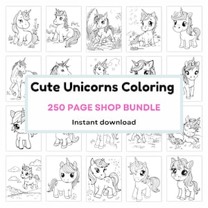 250 Cute Unicorn Coloring Pages – A4 Printable PDF Bundle – Kawaii Unicorn Art for Kids & Teens – Instant Digital Download