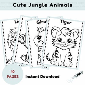 Printable Jungle Animal Coloring Pages for Kids - 10 Cute Safari Animals - Instant Download PDF - Toddler & Preschool Activity