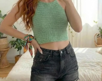 Fiona Neckholder Top Häkelanleitung, Sommer Crop Top (Digitaler Download) PDF