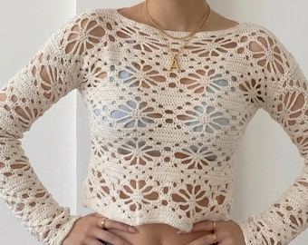 HÄKELANLEITUNG / Sun-Love Top Häkelanleitung / Lace Cardigan / Beach Coverup / Blumenmotiv, Größen Xs-2XL, Sommer (PDF)
