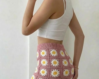Margarita Rock Häkelmuster, Daisy Flower Mini Rock, Sommerkleidung, Seamles, Größen XS/3XL