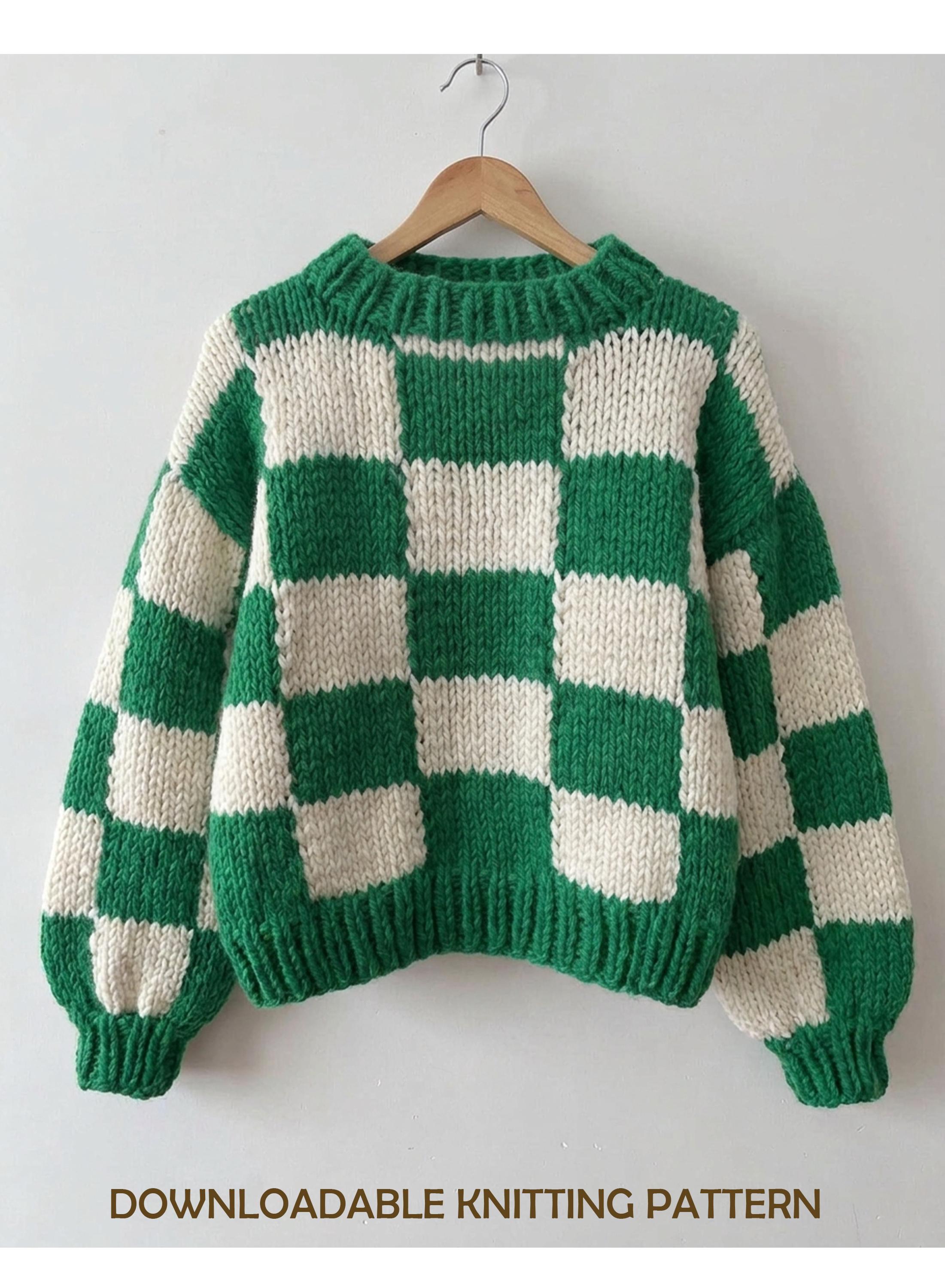 Checkered Sweater Pattern, Beginner Friendly Chunky Pullover