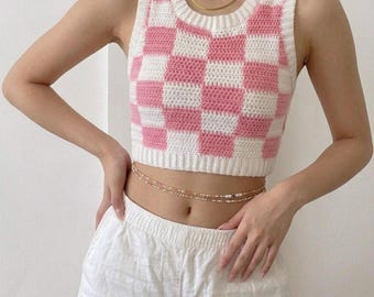 Häkelanleitung für eine karierte Weste – Sommertop mit Schachbrettmuster, Größen XS–3XL, nahtlos