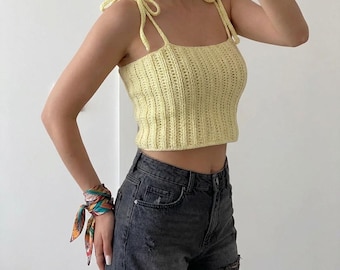 Ribbed Crop Top Crochet Pattern, Beginner Friendly, US Terms (English)