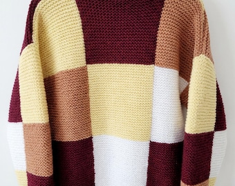 Knitting Pattern, Lemon Jumper Pattern, Patchwork Sweater, Sizes XS-3XL (Digital Download)