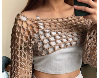 Shrug Mesh Top Crochet Pattern ,long Sleeve Crochet Pattern