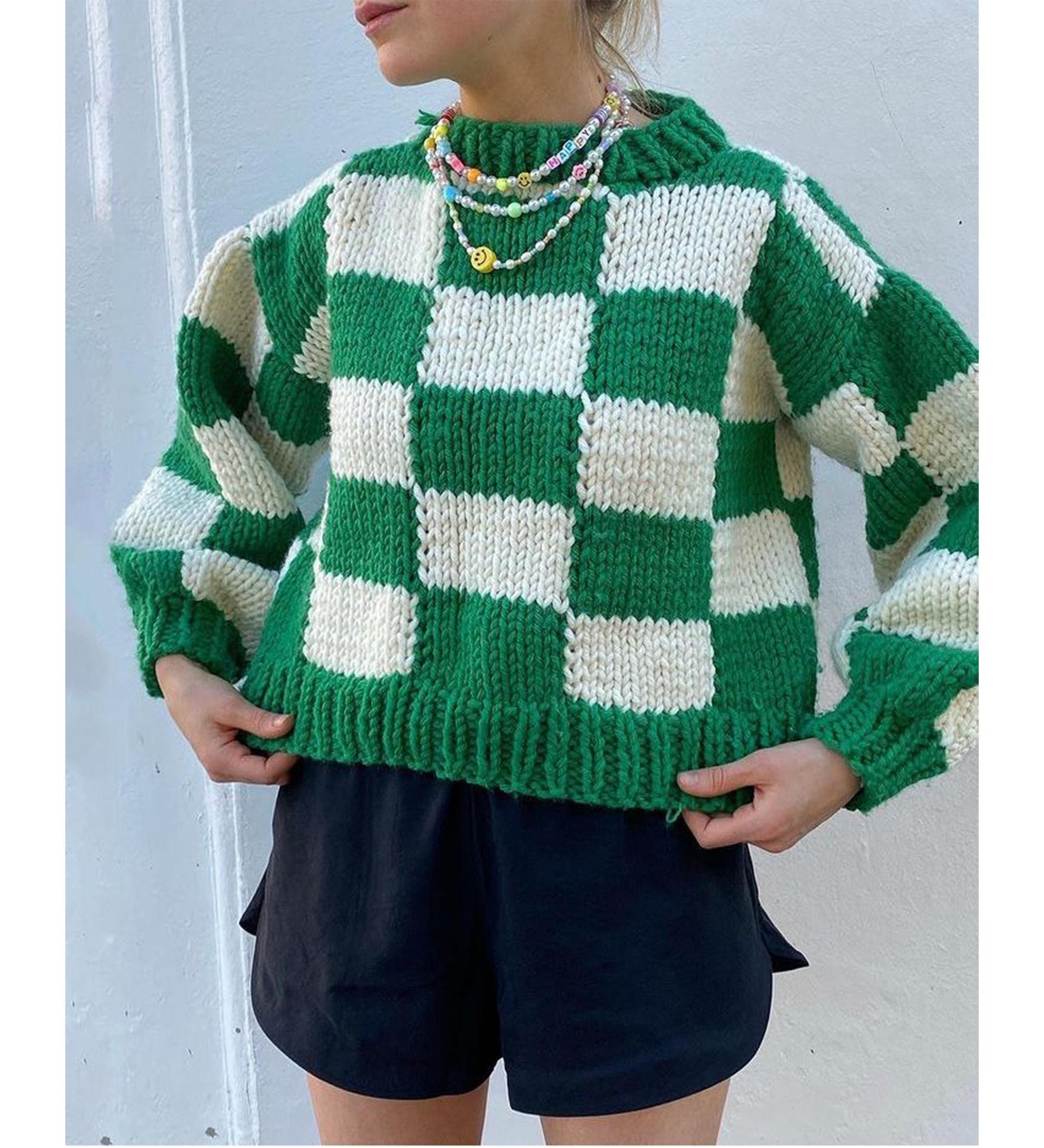 トップス clane wide check hand knit Knitting Pattern, Checkered Sweater Pattern , Trendy Jumper