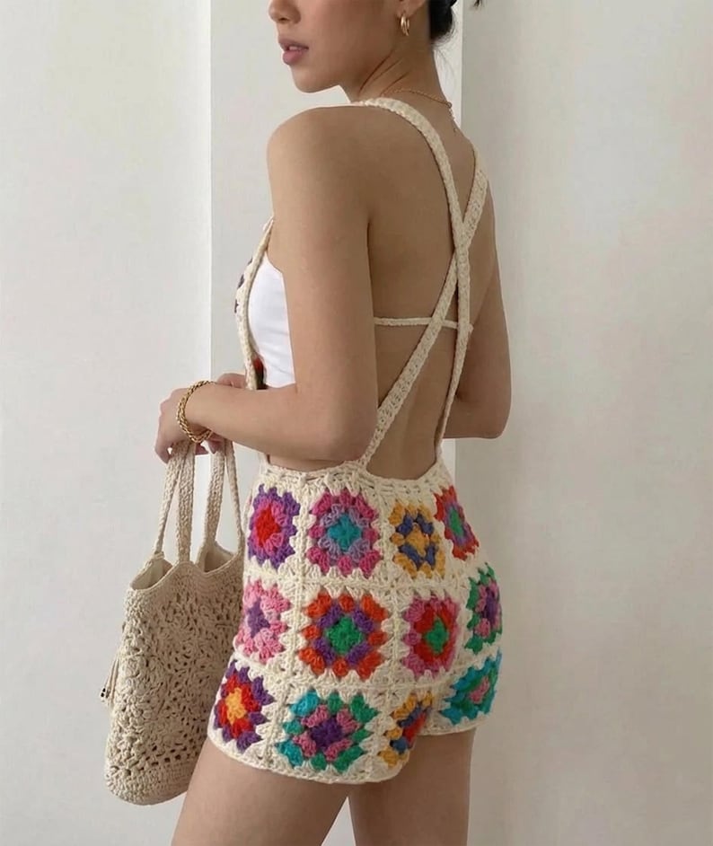 Crochet Romper Pattern, Ivony Overalls, Summer Women's Beachwear, XS-2XL ,Seamless (ENG) image 2