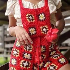 Granny Square Romper Crochet Pattern, Short Overalls Pattern (Digital Download)