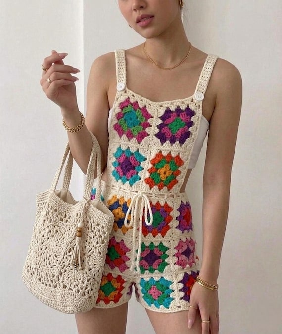 Crochet Romper Pattern, Ivony Overalls, Summer  Women's Beachwear, XS-2XL ,Seamless (ENG)